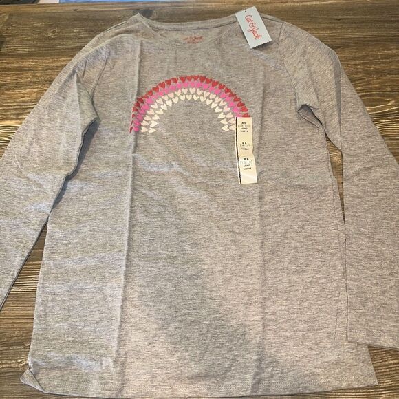 Girls' 'Heart Rainbow' Long Sleeve Graphic T-Shirt - Cat & Jack Heather Gray. U - Picture 1 of 4